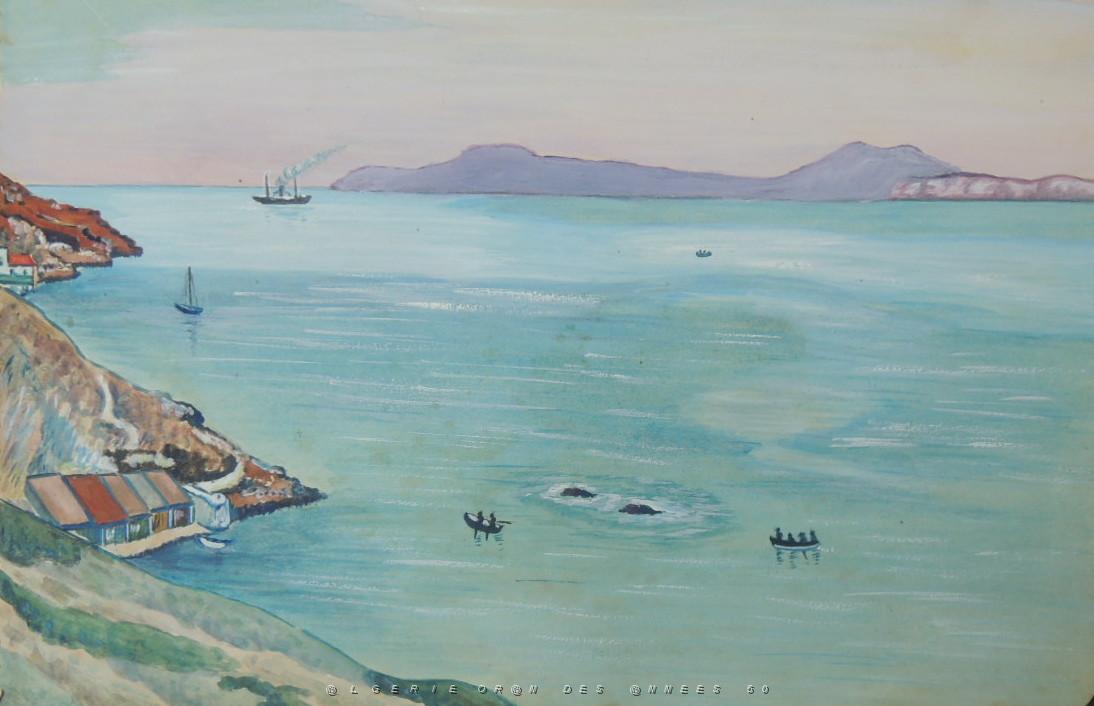50 1929  LES PEINTURES GOUACHE DE MON GRAND PERE (6) PETIT PORT ET LE CHAMEAU.jpg -           